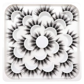 Losha False Eyelashes 10 Pairs Wispy Faux Mink Lashes Soft 3D Volume Fake Eyelashes Handmade Reusable False Lashes Dramatic Long Eye Lashes Pack (Glam)