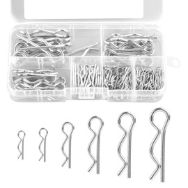 Pack of 100 Spring Cotter Pins Spring Pins Assortment, R Safety Cotter Pin Set in 6 Sizes, Galvanised R Spring Cotter Pins and R Locking Pin for Machines, Trailers, Vehicles, Bolts, Axles, Shafts