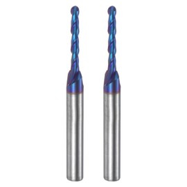 sourcing map 2pcs Ball Nose End Mill CNC Router Bit, 1/16" Radius 1/4" Shank Solid Carbide Nano Coated Upcut Spiral 2 Flutes Cutter Milling Tool, 1/8" Dia 2-1/2" Total Length