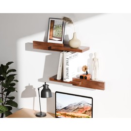 QsQueen Unique Floating Shelves, Modern Reversible Wall Shelves, Minimalist Wall Mount Shelves, Picture Ledge & Frame Display for Bedroom, Living Room, Bathroom, Kitchen, 4.5D x 16.5W Inch, Brown