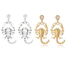 SZJYKF Gothic Scorpion Earring for Women, 2PCS Stainless Steel Retro Punk Animal Piercing Stud Earrings, Gold & Sliver Hypoallergenic Earrings Fashion Jewelry Birthday Gifts