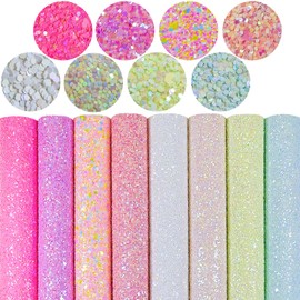 Greatdiy Sparkly Glaze Candy Color Chunky Glitter Fabric Sheets 8 x 12 inch Shiny Multiple Solid Color Summer Faux Leather for Bows (Glaze Candy Color)
