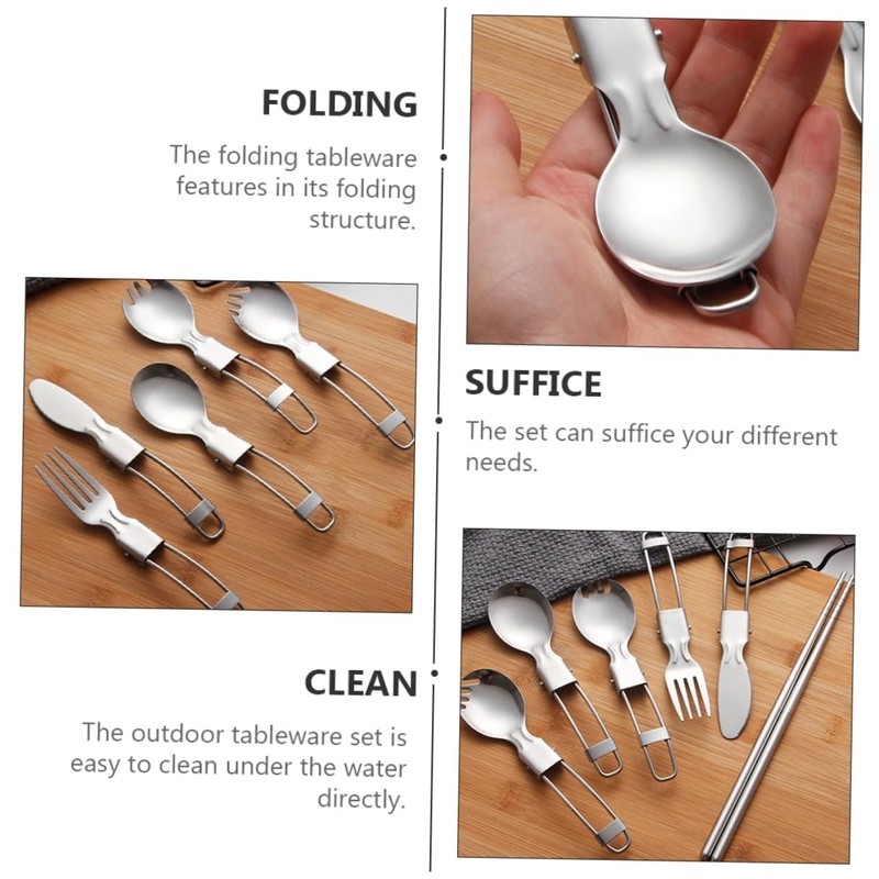 LIFKOME 1 Set Folding Picnic Tableware Portable Stainless Steel Cutlery