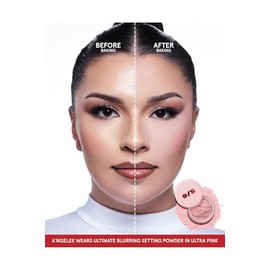 One size-Polvo fijador difuminador Ultimate Blurring Setting Powder, tamaño completo, rosa ultra, para tonos de piel claros a medios