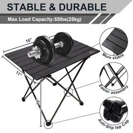 MSSOHKAN Camping Table Folding Portable Camp Side Table Aluminum Lightweight Carry Bag Beach Outdoor Hiking Picnics BBQ Cooking Dining Kitchen