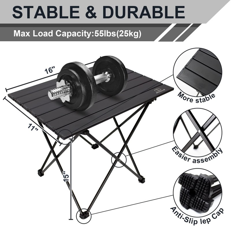 MSSOHKAN Camping Table Folding Portable Camp Side Table Aluminum Lightweight