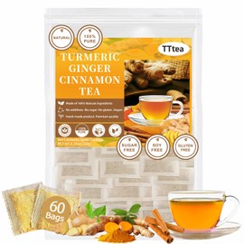 60 Premium Organic Turmeric Ginger Cinnamon Tea Bags - 100% Natural Ingredients Caffeine Free Supports Digestion Immunity and Skin No Sugar Vegan Eco Conscious Tea Bags