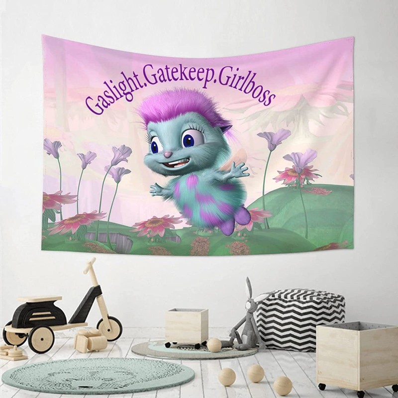FENDROM Gaslight Gatekeep Girlboss Bibble Pink Meme Tapestry For Bedroom