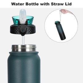 OLDLEY Stainless Steel Water Bottle with Straw 1L Vaccum Insulated Large Drink Bottle Metal Water Bottles 1 Litre Leak-Proof Keep Drinks Hot Cold for Bicycle Camping Sports Gym