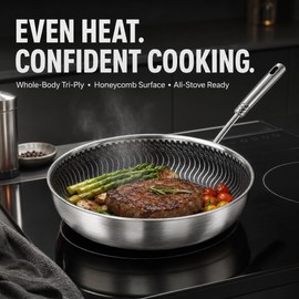 316 Stainless Steel Honeycomb Wok Pan, Tri-Ply Skillet