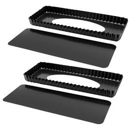QKNOSM 2 stampi per torte con fondo di sollevamento, antiaderente, 35 x 11 cm, rettangolare, per torte e biscotti fatti in casa, 2 pezzi