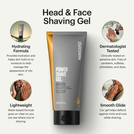 MANSCAPED® Power Shave Gel, Men's Soothing Head & Face Shaving Gel, with Witch Hazel & Gentle Liquid Exfoliants to Help Defend Against Irritation, Ingrown Hairs & Razor Bumps, 6 fl oz