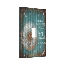 Thsanju Dandelions Vintage Teal Wood Planks Rustic Single Toggle Light Switch Cover Decorative 1 Gang Wall Plate Inspirational Quotes Dragonfly Electrical Switchplate Faceplate for Farmhouse Bathroom