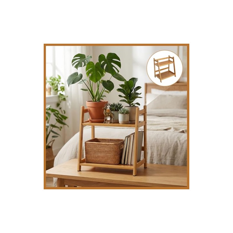 Kitchen Shelf Bamboo Cup Holder 2-Tier - Coffee & Tea