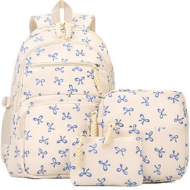 jingyuKJ Coquette Backpack Set, Cute Kawaii Aesthetic Daypack Bow Rucksack (A02 Bow Blue)
