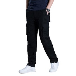 DAVID.ANN Men's Casual Cargo Pants Stretch Workout Tactical Pants with Multi Pockets,Black,Medium