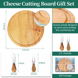 6 Pcs Baby Shower Prizes for Game Winners Adults, Round Small Charcuterie Boards Set with Knives And Forks, Baby Shower Game Prizes, Cheese Board Set Bridal Baby Shower Gifts for Guest(Bamboo)