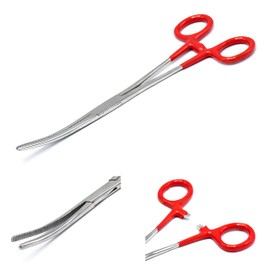 OdontoMed2011 Heavy Duty Red PVC Grip Handle German Grade Stainless Hemostat Forceps Curved Serrated 8" ODM