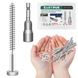EASTPUK (15Sets) 1/4 20 Bolt, 1/4" x 3-1/2" Hex Head Lag Bolts, Heavy Duty Lag Screws with Washers, 304 Stainless Steel 18-8, 1/4 Bolt for Wood, Partial Thread