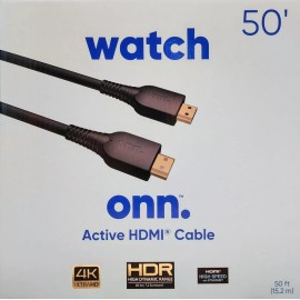 N/A Onn Watch 50 Ft Active HDMI Cable 4K Ultra HD HDR 7.2 Surround Sound Black NIB