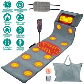 Full Body Electric Heat Vibration Massage Pad Cushion Back & Neck Massage Pillow Mat for Chair & MattressType: Advanced, Color: Grey Color