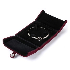 MDLUU Velvet Bracelet Box, Double Open Jewelry Gift Box, Bangle Holder Case for Birthday, Wedding, Valentine's Day, Anniversary (Dark Red)