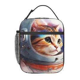 DORKEIXIA Cute Astronaut Cat Space Cool Insulated Lunch Bag Portable Reusable Zipper Lunch Box For Men Women Work Picnic Travel Camping