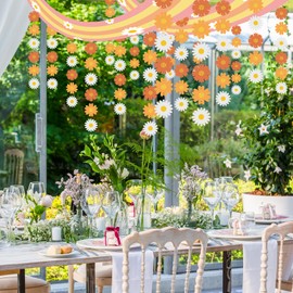 RGISHOP Groovy Daisy Ceiling Decorations 8.8ft Groovy Ceiling Banner Groovy Ceiling Decorations Boho Daisy Flower Garland for Groovy Daisy Boho Retro Hippie Birthday Party