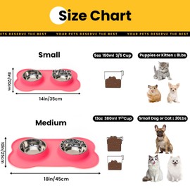 Conlun Stainless Steel Dog Bowls with Non-Slip Silicone Mat, Spill Proof Food & Water Bowls Set, Easy Clean Puppy Food Dish, Dishwasher Safe, Suitable for Dogs Cats Pet Under 20lbs, Medium, Pink