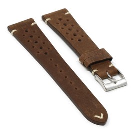 DASSARI Distressed Leather Rally Quick Release Watch Band Strap with Road Worn Finish - Brown - 22mm