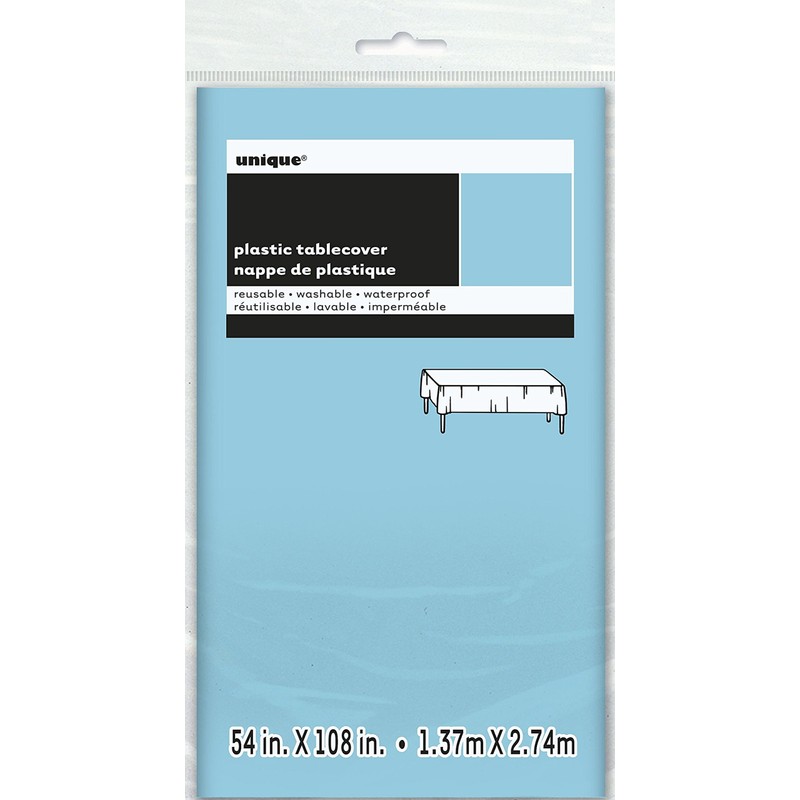 Light Blue Plastic Tablecloth, 108" x 54"