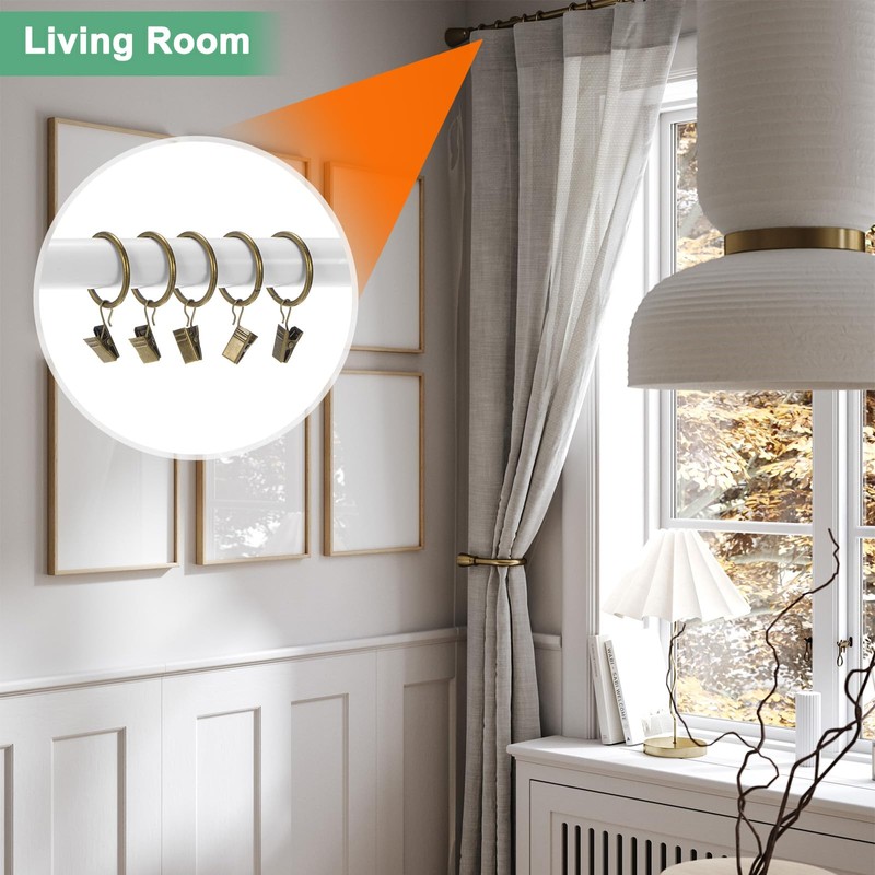 M METERXITY 40-Pack Bronze Curtain Rings with Clips, Rustproof Metal
