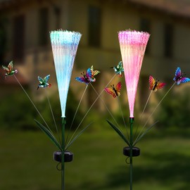 SATHGA Elegant and Luminous Fiber Optic Lights-Solar Garden Lights for Stunning Garden Decor, Featuring Bright LED Colors and Graceful Butterfly Details
