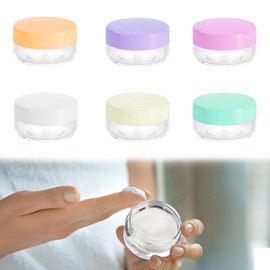 6PCS Travel Pots for Cream Empty Travel Containers for Creams Plastic Travel Cream Pots with Lids Cosmetic Sample Pots for Mini Toiletries 10ml for Creams Lotions Samples Cosmetics