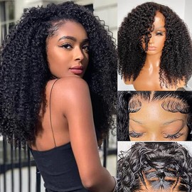 Ladoux HD 13x6 Kinky Curly Lace Front Wigs for Black Women 12A Brazilian Human Hair 180% Density Pre Plucked Bleached Knots With Baby Hair Transparent Lace Frontal Wigs 22Inch Kinky Curly Wigs