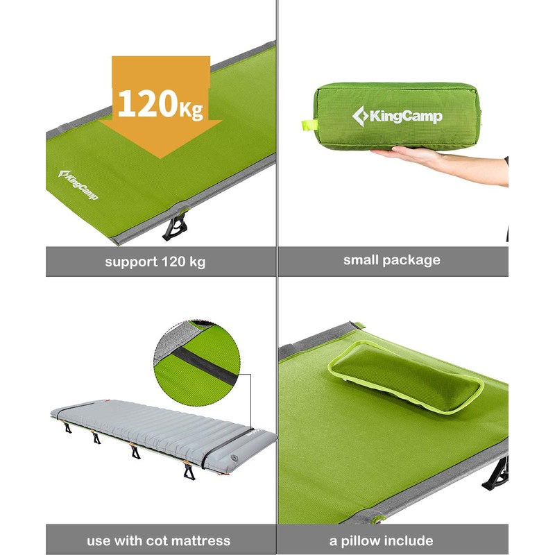 Kingcamp Ultralight Compact Folding Camping Cot Bed, 4.9 Pounds (Green)