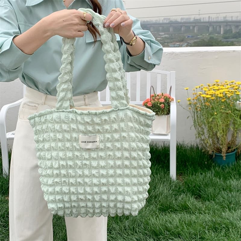 Petit-Germe Popcorn Bag, Tote Bag, Waffle Bag, 05.pale green