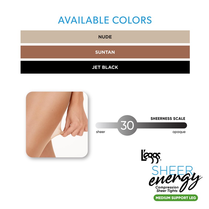 L'eggs Women's Sheer Energy Toe Pantyhose, Nude, Q