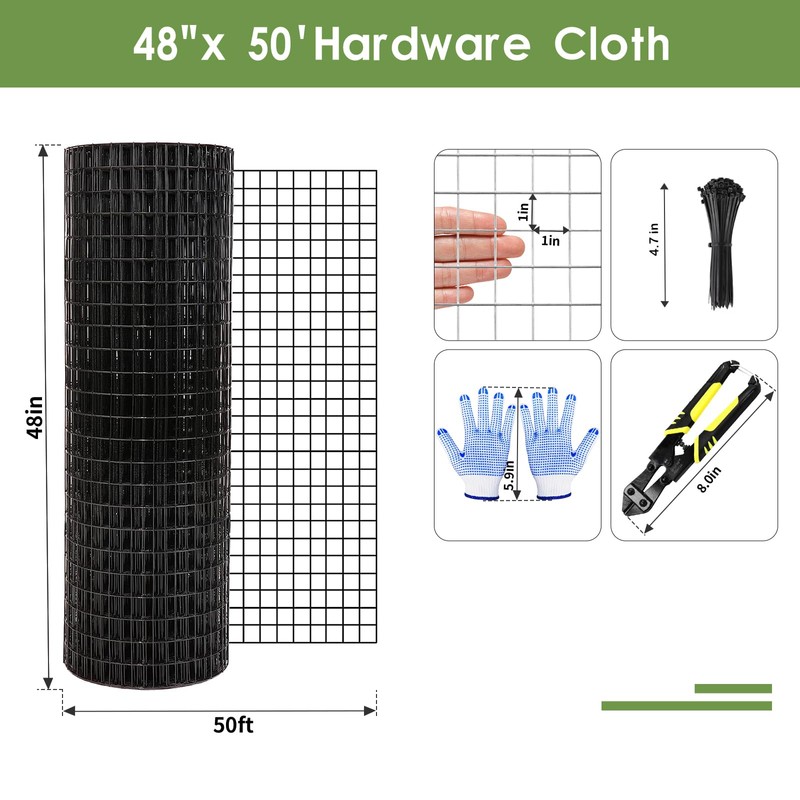 Tongmo 48" x 50' Black Hardware Cloth, 1inch Mesh Chicken