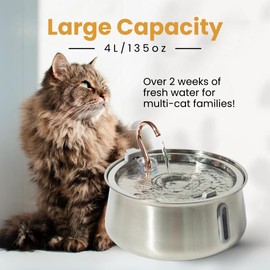 The KittySpout Stainless Steel Cat Water Fountain 2.0, 4L/135oz