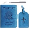 Passport Holder With Luggage Tag Cover Wallet RFID Blocking Leather