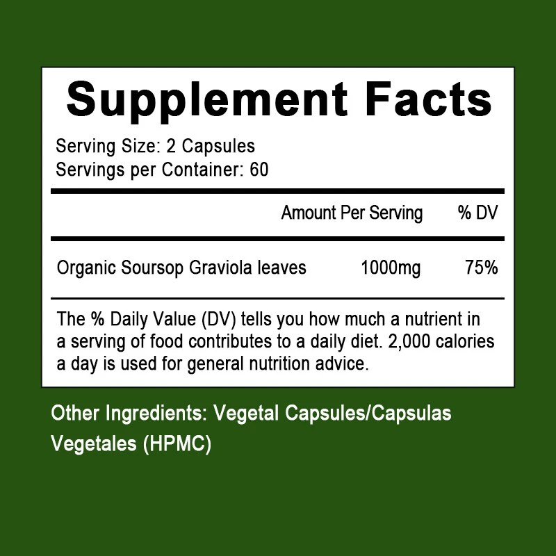 Graviola Capsules 1000mg 120 Pills Pure Natural Soursop Capsules Leaves