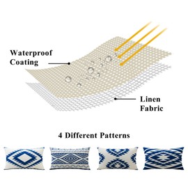Artscope Waterproof Bohemian Cushion Covers, Pack of 4 Geometric Blue Cushion Covers, Breathable Cushion Case for Outdoor, Balcony, Patio, Garden, Farmhouse Decor, 30 x 50 cm (Geometry 80)