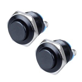 DMWD 2-Pack 16mm Metal Momentary Push Button Switch Screw Terminals 12V 24V 36V DC 110V 250V AC 5A 1NO ON-Off 5/8" Mounting Hole Aluminium Alloy Black Shell High Head