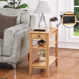 Convenience Concepts American Heritage One-Drawer End Table w/Charging Station in Caramel Wood Finish