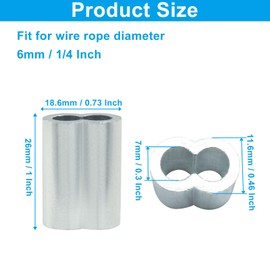 Cjueiom 50Pcs Aluminum Crimping Loop Sleeve, 1/4 Inch / 6mm Double Barrel Crimp Sleeves for Wire Cable Rope Hanging, Silver