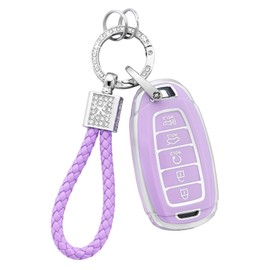 PIFOOG Elantra Key Fob Cover Fit for Hyundai 2023 2022 2021 Palisade 5 Button Car Keys Case Shell Protector Full Covers Bling Keychain Accessories Girly Women Cute TPU Purple
