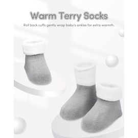 Adorel Baby Boys' Cotton Terry Lined Winter Stockings Pack of 5, Grey polka dots