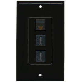 RiteAV - 1 Cat6 Black Ethernet Port and 2 HDMI Female Decorative Wall Plate - Black