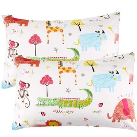 Safari Toddler Pillowcases - 2 Pack Pillow Cover Pillowslip Case Fits Pillows Sized 13 x 18 or 12 x 16 for Kids Bedding Pillow Cover Zoo Print Baby Pillow Cases - by UOMNY